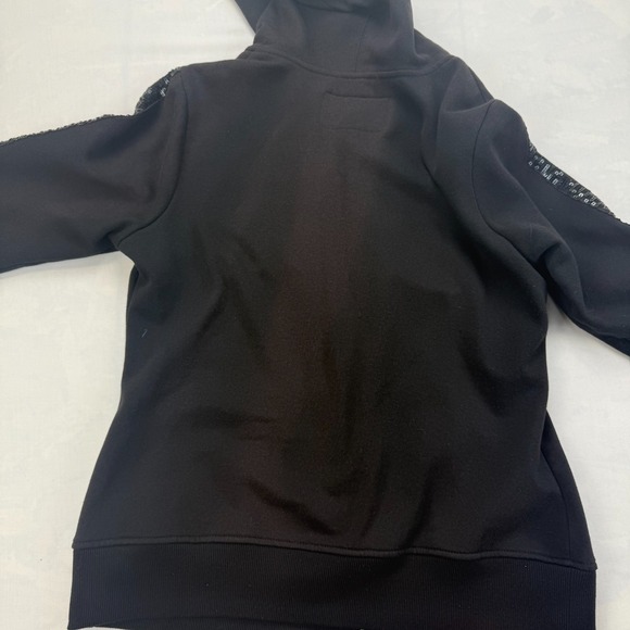 Seven7 Hoodie Womens 14/16 Black Sequin Detail Ruched Front Long Sleeve Full Zip - Picture 7 of 11